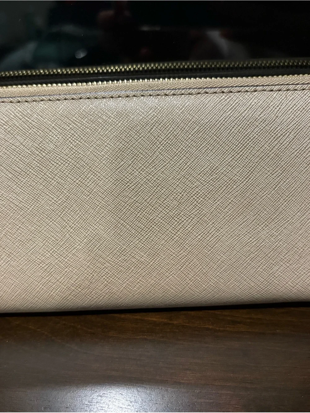 Michael Kors Saffiano Leather Zip Wallet in Blush Pink with Gold Logo
